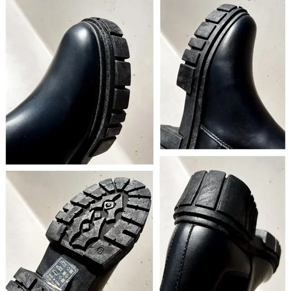 NEW Black Lug Sole Chunky Platform Elastic Ankle Block Heel Chelsea Boot Booties - Picture 9 of 12